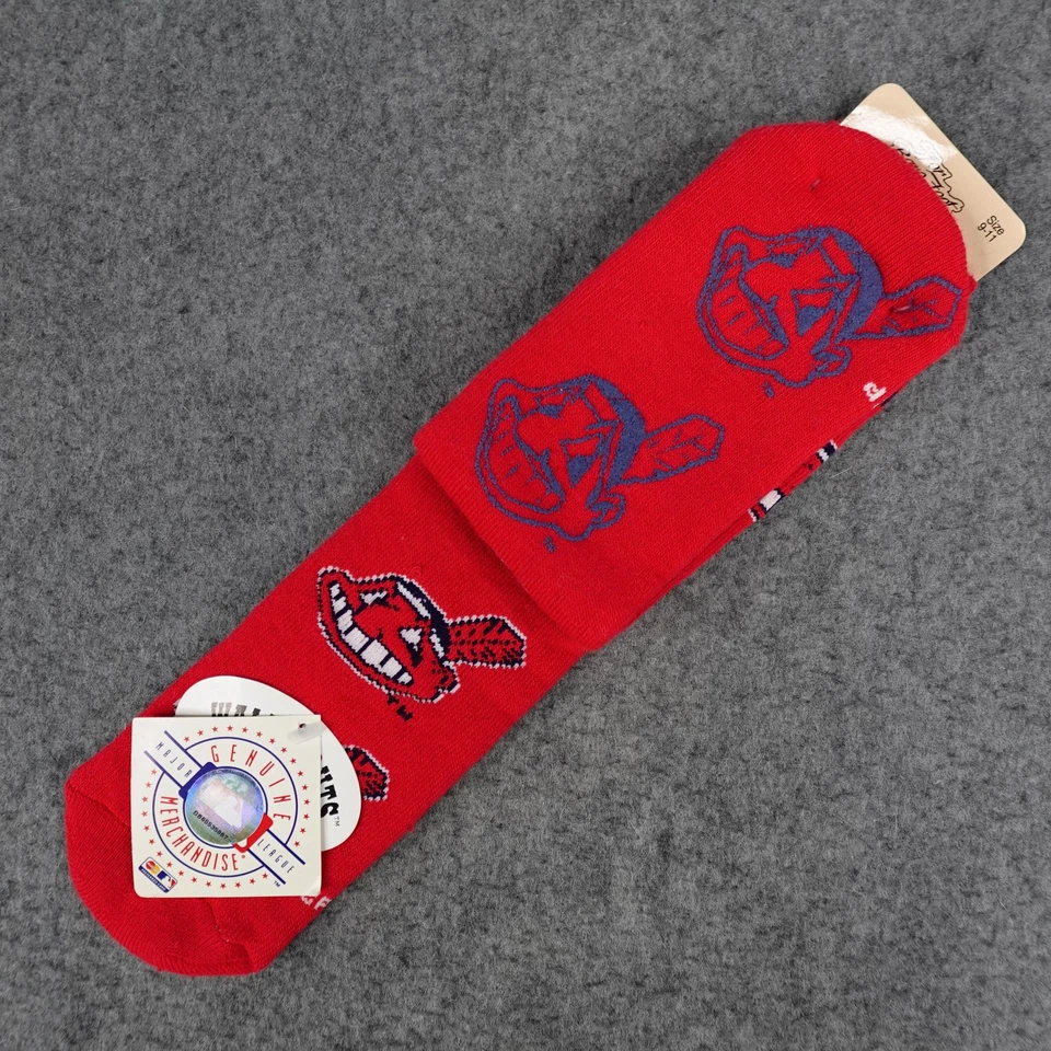 Винтажные мужские носки Cleveland Indians размер 9–11 красные бейсбольные тапочки MLB 90-е - Изображение 2 из 4