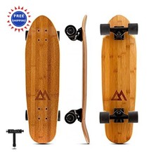 Portable Bamboo Mini Longboard Skateboard 27.5 in x 7.5 Double Kick Magneto