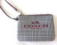 Coach Wristlet Wallet Black/White Plaid 3 Inside Pockets Wrist Strap