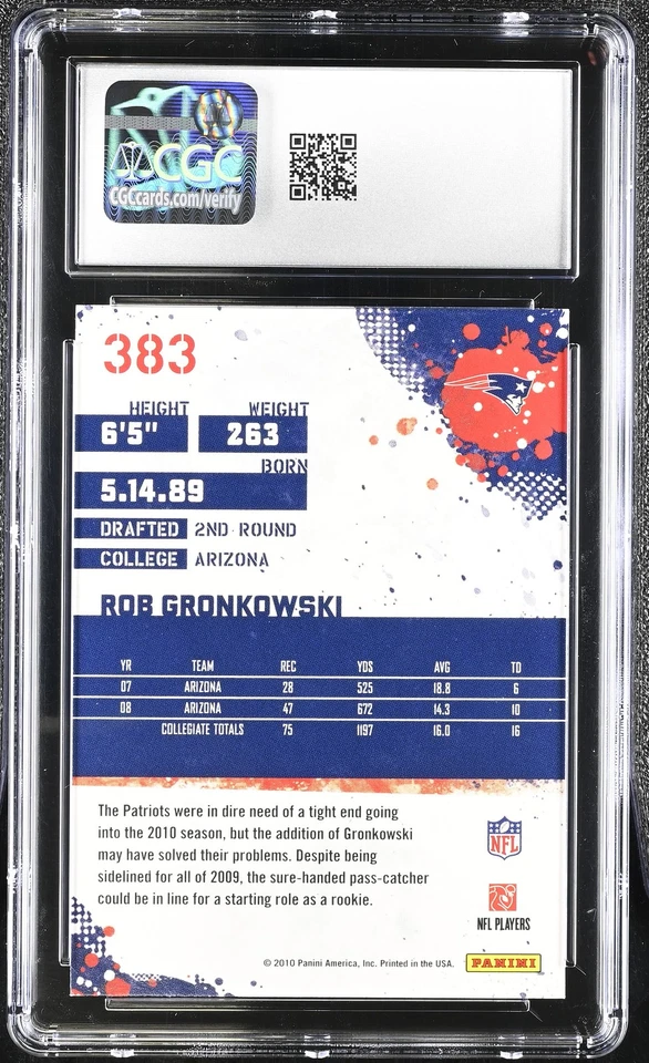 2010 Score #383 Rob Gronkowski CGC 9.5 - Image 2 of 2