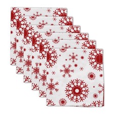 Linendo 100% Linen Christmas Dinner Napkins 15x15" Snowflake Pattern Set of 6