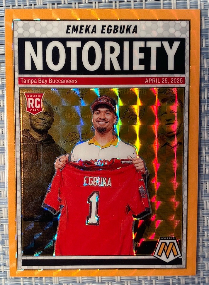 2025 Panini Mosaic Notoriety Emeka Egbuka #16 Orange Fluorescent Mosaic Prizm RC