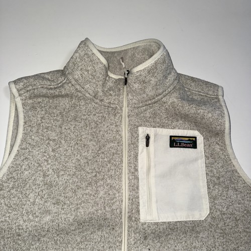 LL Bean Fleece Vest Womens 1X  Gray Ivory Full Zip Sweater Pockets Mock Neck - Picture 3 of 9