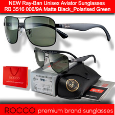 Image of NEW Ray-Ban Unisex Aviator Sunglasses RB 3516 006/9A Matte Black_Polarised Green