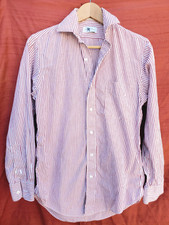 SAKS FIFTH AVENUE red, white STRIPED mens Small buttoned shirt cotton VTG