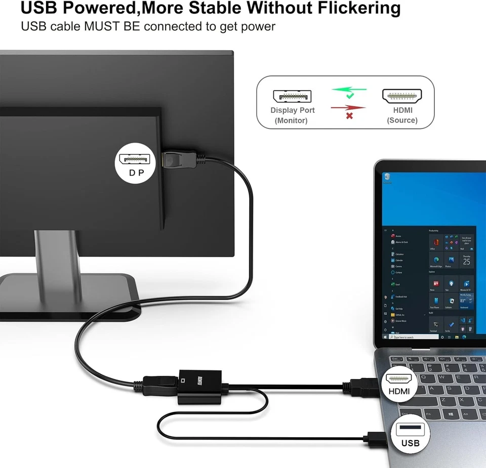 Benfei HDMI Displayport Adapter 4K@60Hz 2K@144Hz 1080P@165Hz Audio - Bild 4 von 4