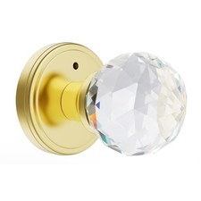 Polished Brass Crystal Glass Door Knobs Interior with Lock, Gold Door Knob Pr...