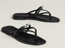 New Hermes Miss Sandal in Leather black noir Size 37 Kelly Buckle