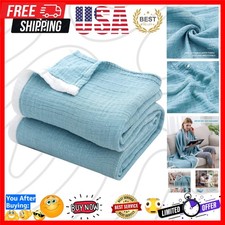 4-Layer Light Blue Cotton Muslin Blanket - Soft  Breathable All-Season Throw