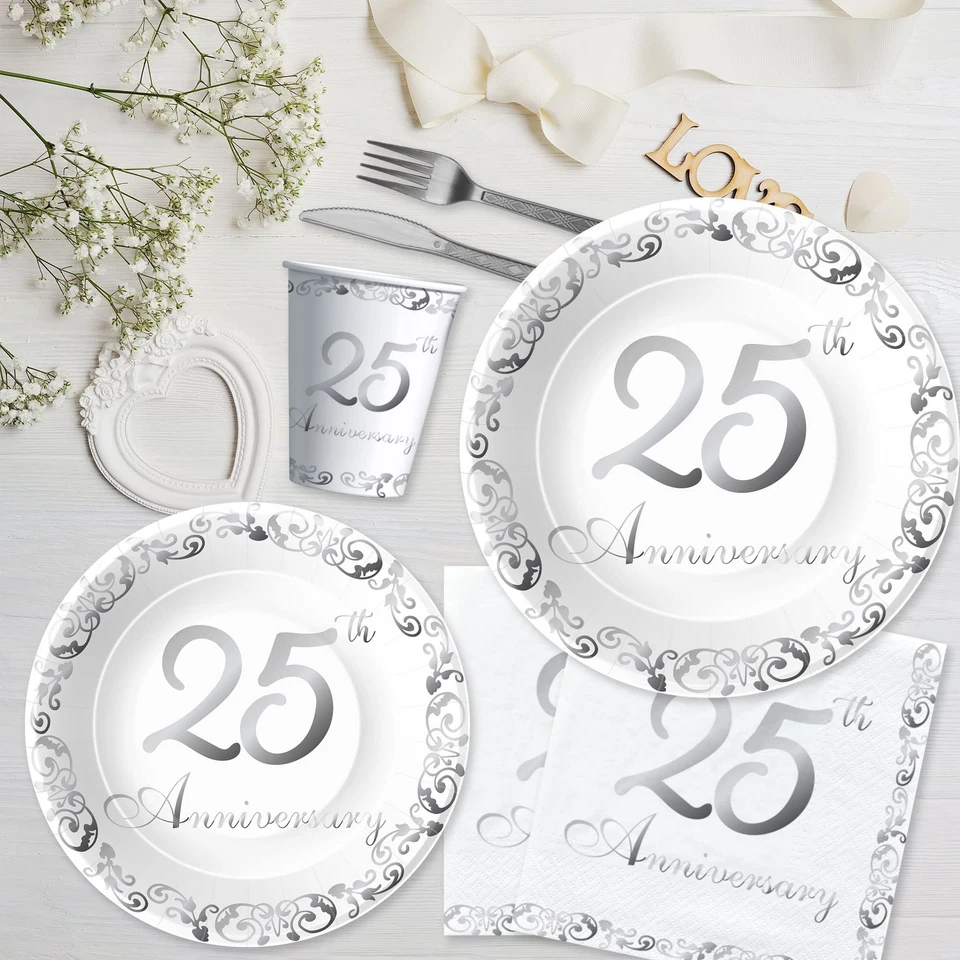 25th Anniversary Decorations Tableware - Silver 25th Wedding Anniversary Part... - Image 4 of 4