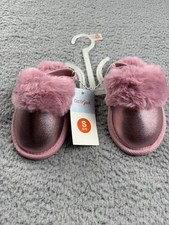 Cat  Jack Shoes Small 5/6 Pink Faux Fur Slippers Kids Toddler Slip-On New Tags