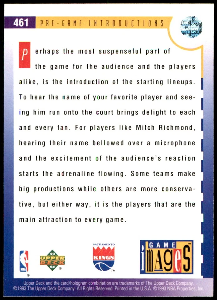 Mitch Richmond 1993-94 Upper Deck #461 Kings NBA READ FREE SHIPPING AutographDen - Image 2 of 2