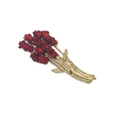 Red Roses Dozen 3D Brooch Flower Pin Gold tone Flower Rose Bouquet 2 in