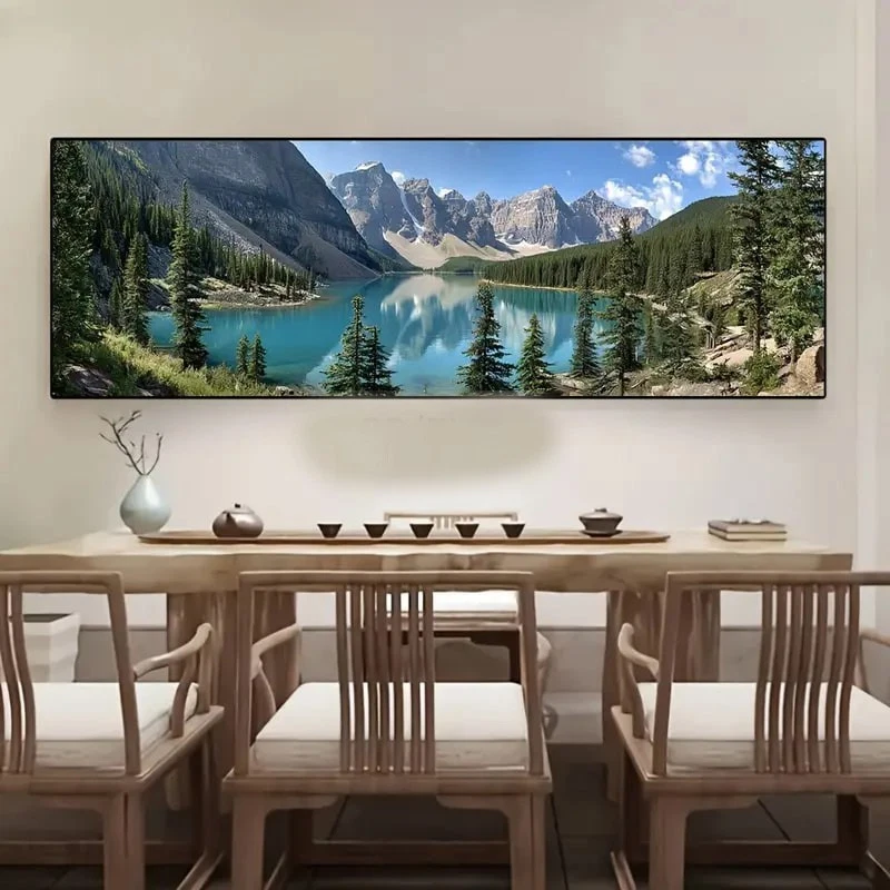 Panoramic Serene Mountain & Lake Scene Canvas Wall Art Home Decor