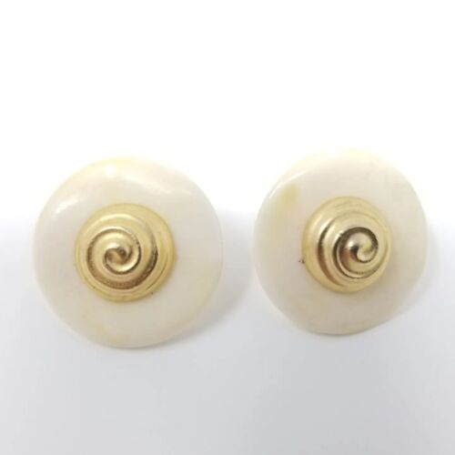 Vintage Cream and Gold Tone Spiral Clip On Earrin… - image 1