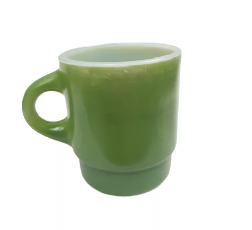 Vintage Anchor Hocking Fire King Avocado Green Stackable Coffee Mug D Handle