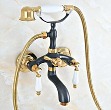 Golden Black Brass Bathroom Tub Filler Faucet Hand Shower Mixer Water Tap 2na446