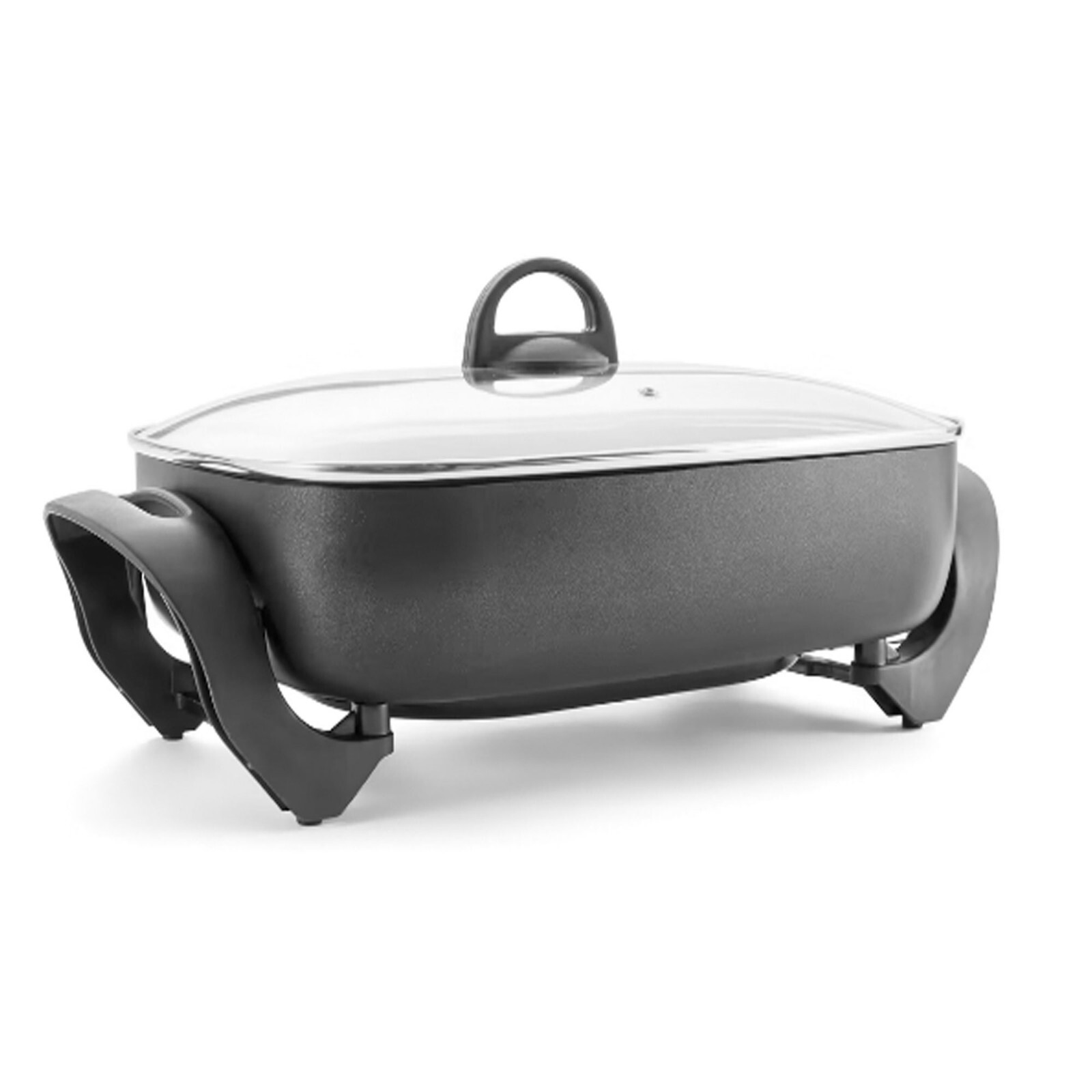 Electric Frypan Large Non Stick Frying Pan Cooker Glass Lid Nonslip