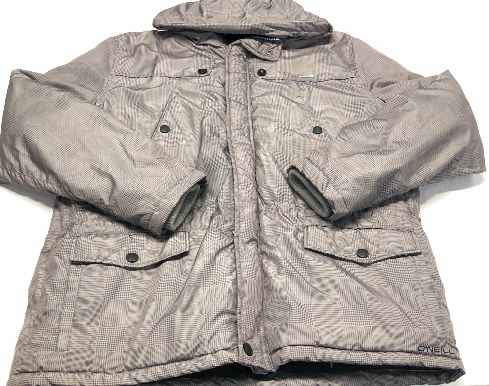 ONEILL HYperdry Puffer Parka Sz Large Silver Full Zip Sherpa Lined Jacket