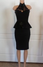 New Black High Neck Lace Detail Dress SIZE S   