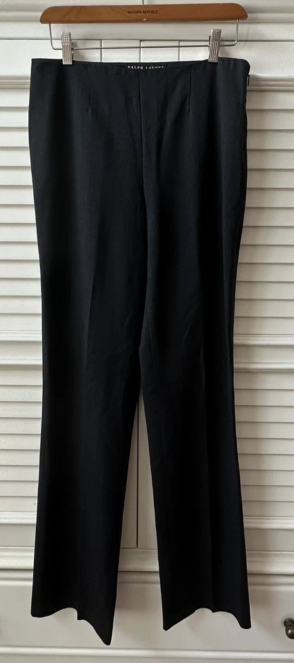 Pantalón para mujer Ralph Lauren etiqueta negra mezcla de lana gris carbón frente plano talla 8