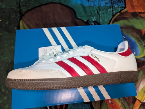 Adidas Samba OG Men's Sneaker White Red Casual Lifestyle Gym Shoes IG1025 Sz 11 - Picture 3 of 10