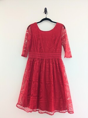 Francesca Alya Lace A-Line Mini Dress Red Size Small Party Formal Sheer Sleeve