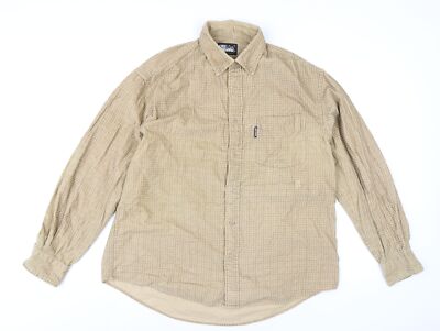 First Down Herren Beige Kariert Baumwolle Knopfleiste Größe L Kragen Knopf
