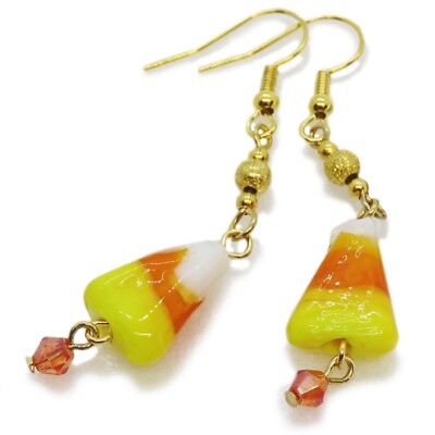 Halloween Glass Candy Corn Bead Earrings