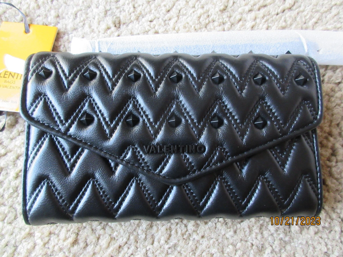 New Valentino Julius Studded Flap Chevron Pyramid Continental Black Wallet  | eBay