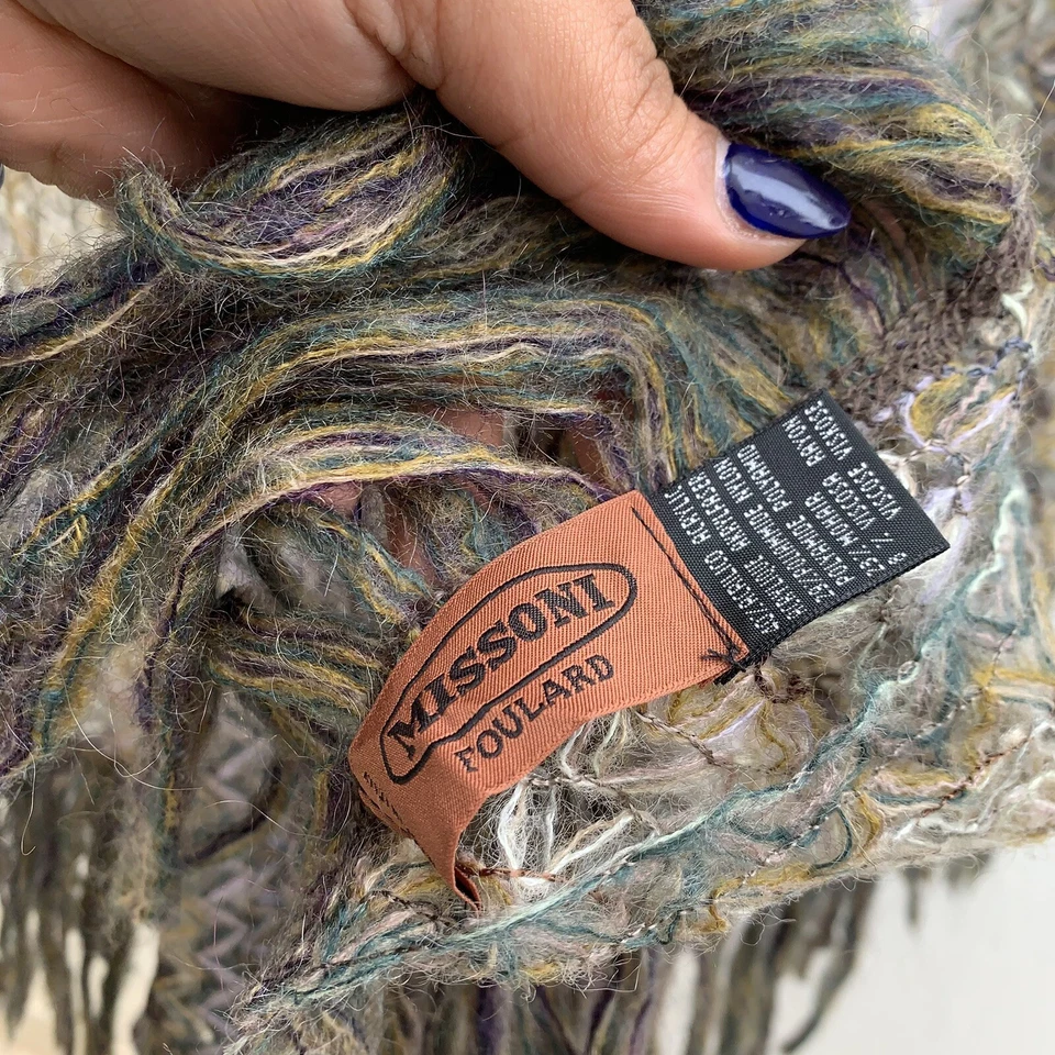 MISSONI полоски серый прямоугольник акриловый Mohair шарф 72/47 в сделано в Италии #a107 - Изображение 4 из 4