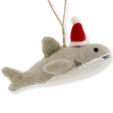 Shark Ornament – Wool Shark Wearing A Santa Hat Christmas Hanging Ornament