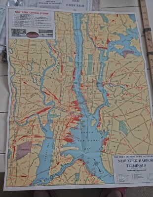1947 NYCRR NEW YORK CENTRAL RAILROAD FREIGHT FACILITIES 17x22'' Subway Port MAP