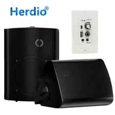Herdio 5.25" Outdoor Speakers Waterproof Wall Mount USB Bluetooth Amplifier Kit