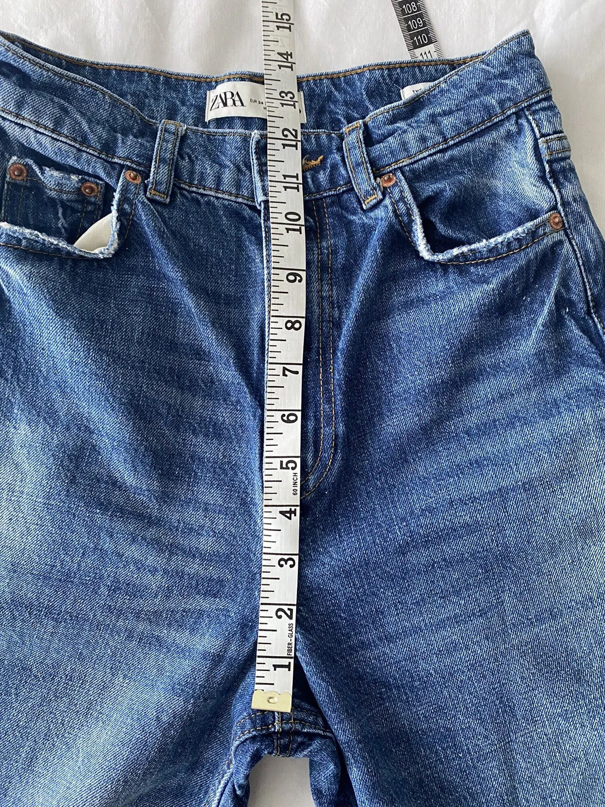 Zara The 90s Full Length Women’s Raw Hem Blue Mid Wash Jeans UK Size 6