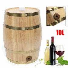 10L Pine Barrel Cask Wooden Storage Wine Brandy Whiskey Beer Dispenser Keg New