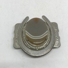 Horseshoe Belt Buckle Agate Stone Silver Metal Western