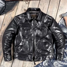Mens Vintage Style Veg-Tanned 1.6mm Horsehide Retro American West Rancher Jacket
