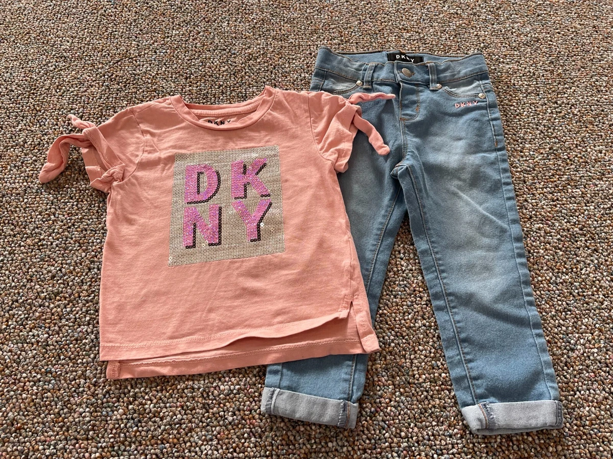 DKNY Girls Pink Sequin T Shirt Blue Jeans 3T eBay