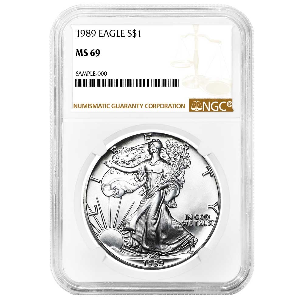 1989 $1 American Silver Eagle NGC MS69 Brown Label