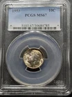 1953-P Roosevelt Dime Pcgs MS/67 Awesome Eye Appeal Super Clean Surfaces