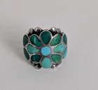 Vintage Native American sterling silver ring w/ inlaid turquoise flower size 7