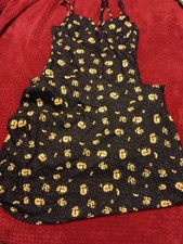Black Yellow Floral Midi Sundress Size M Square Neck Smocked Strappy