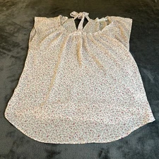 LC Lauren Conrad Floral Blouse Top Tie Back Ruffle Sheer Cute Womens Extra Small