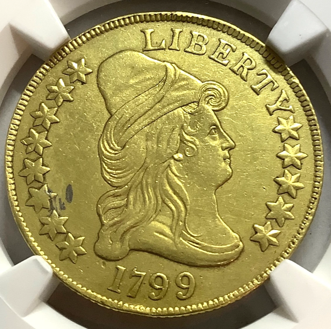 1799 Capped Bust Gold Eagle $10, Large Stars, NGC AU Details! Fantastic Coin!