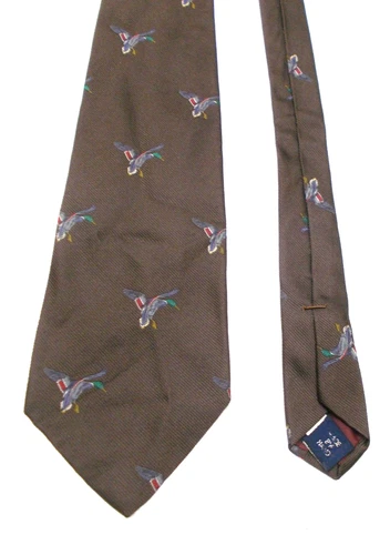 Vintage Authentic Brown Ralph Lauren Flying Ducks 100% Silk Tie Handmade