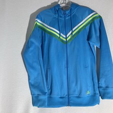 Adidas Aqua W Lime Green Stripe Hooded Track Jacket Zip Up Women s Medium