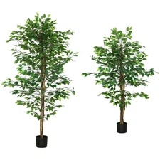 HOMCOM Artificial Tree Ficus for Indoor Outdoor Home Decor, Fake Tree