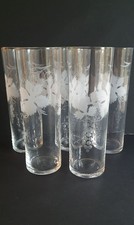 5 X Vintage Etched Grapevine Glass Tumblers High Ball Mid?Century Bohemian