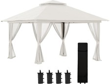 VivaGarden Gazebo da Giardino 4x4 mt Pieghevole Metallo/Tessuto Zanzariere Crema